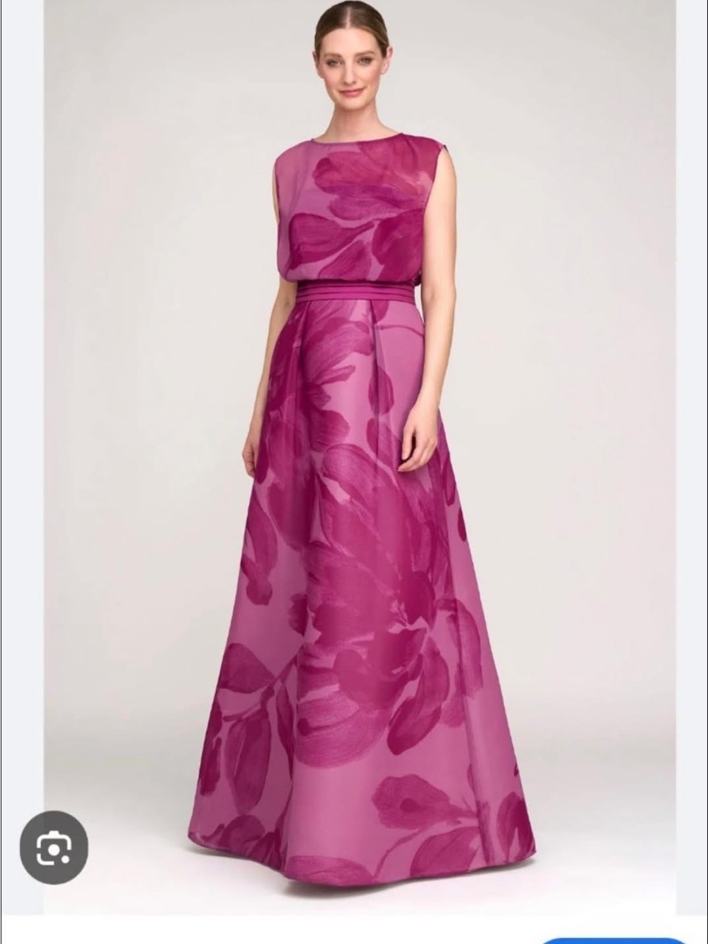 Kay Unger Magenta Floral Organza Maxi Dress